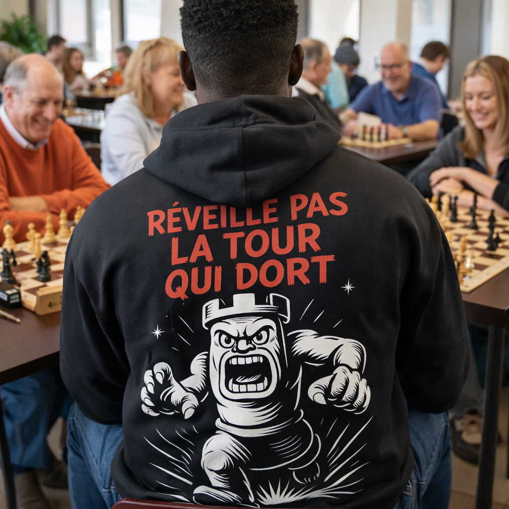 “Réveille pas la tour qui dort” _ Sweat à capuche à fermeture éclair _ échecs