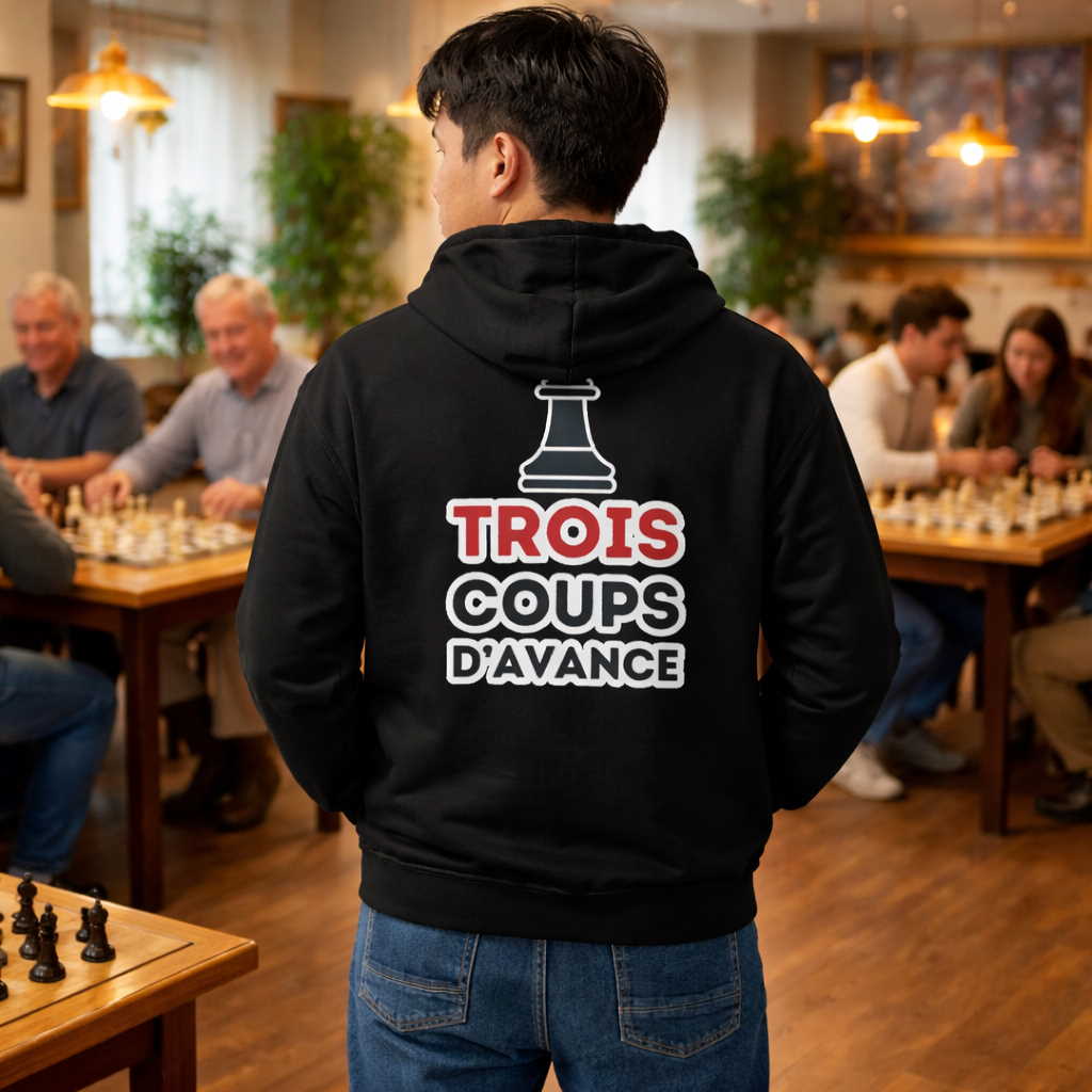 Trois coups d’avance _ Sweat à capuche à fermeture éclair _ échecs